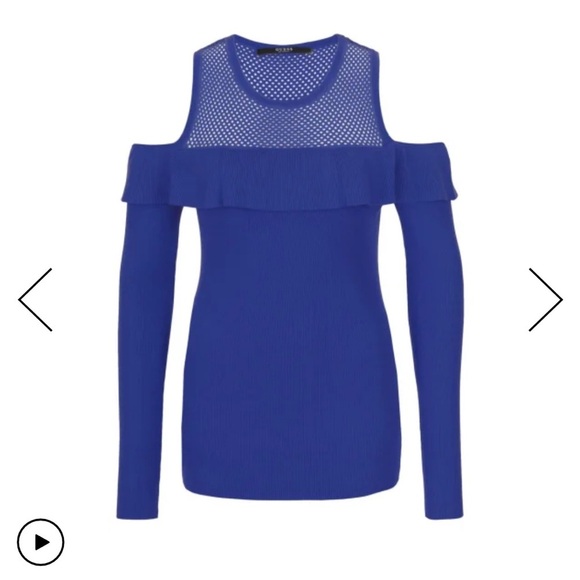 NWT - Guess Jessica Cold Shoulder Sweater in Blue - size Medium - Picture 1 of 5